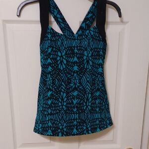Lucypower Sz S Black and Teal, Criss Crossn Compression Tank Top